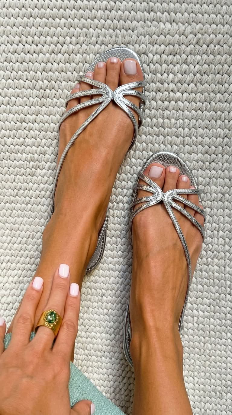 Sandalias Efecto Serpiente Metalizadas con Tiras