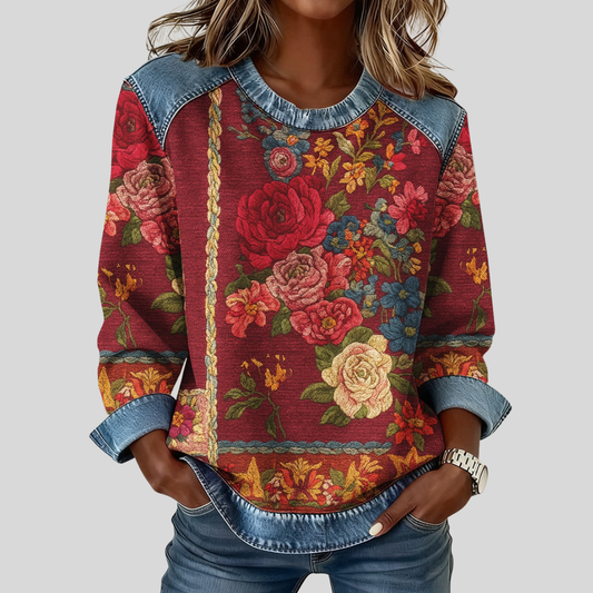 Sudadera burdeos con estampado floral estilo tapiz Michèle