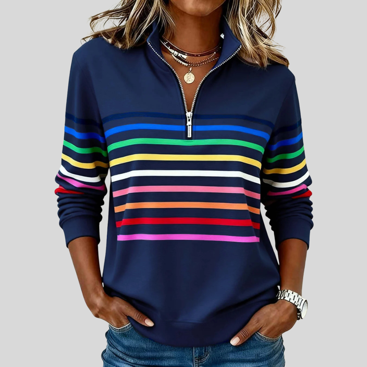 Sudadera de rayas multicolor con cremallera Nathalie