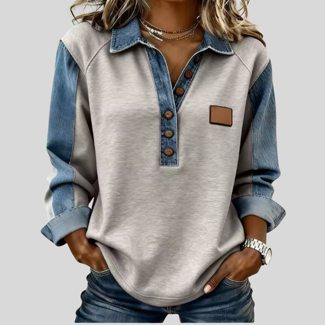 Jersey bicolor con cuello abotonado Pauline