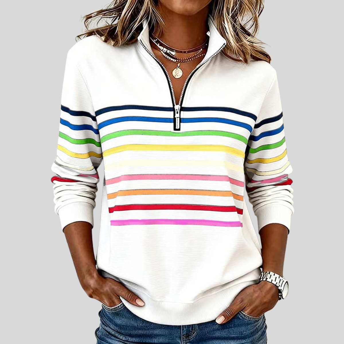 Sudadera de rayas multicolor con cremallera Nathalie