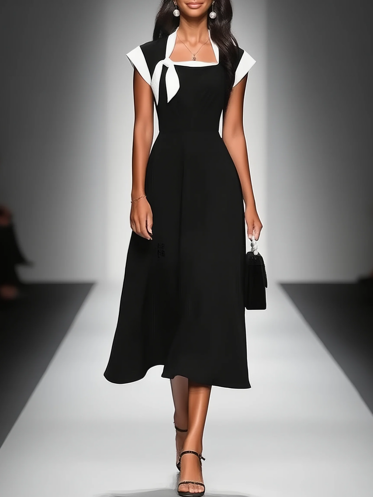 Ariane | Vestido midi con escote cuadrado y mangas en contraste