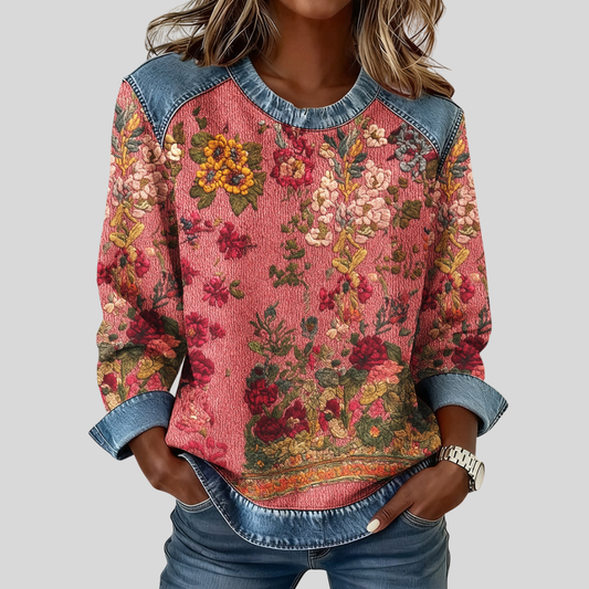 Sudadera coral con estampado floral estilo tapiz Monique