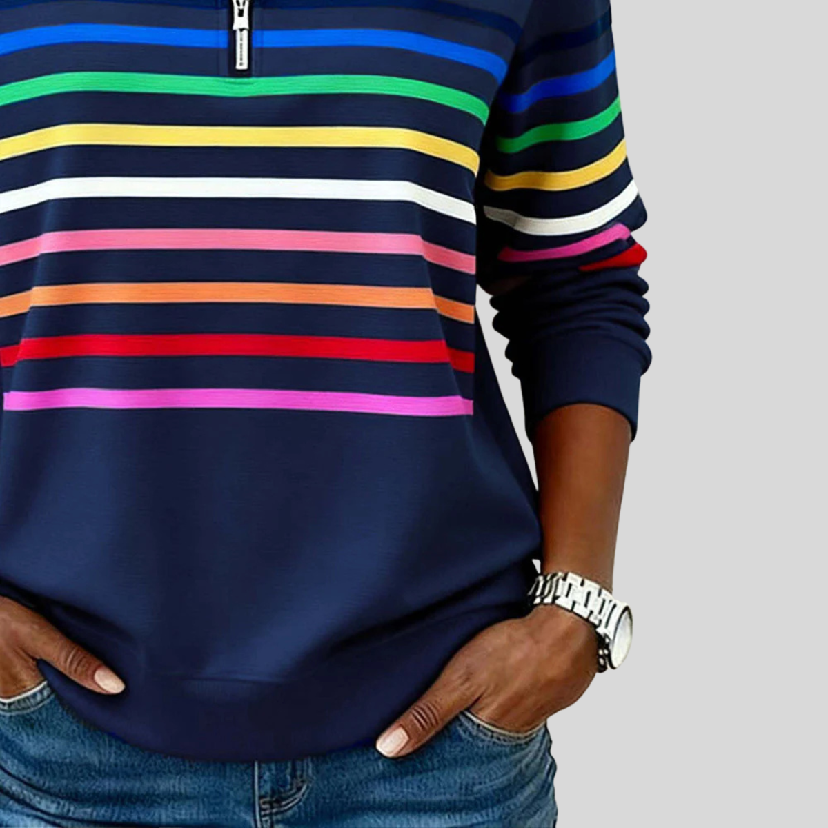 Sudadera de rayas multicolor con cremallera Nathalie