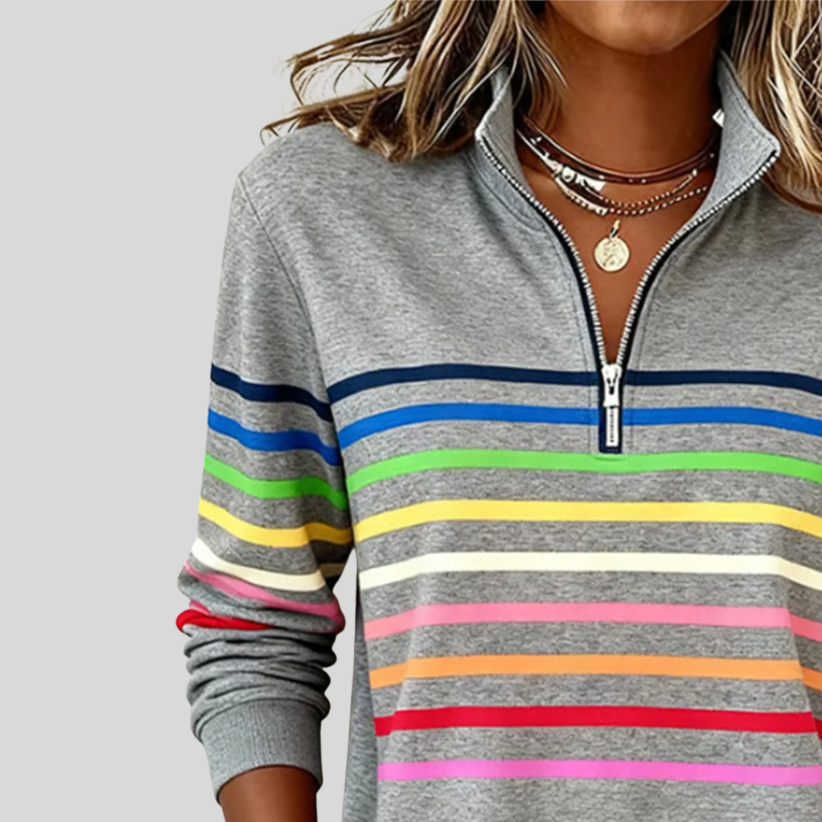 Sudadera de rayas multicolor con cremallera Nathalie