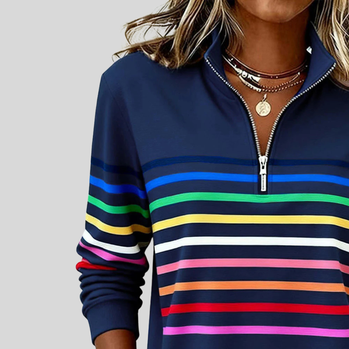 Sudadera de rayas multicolor con cremallera Nathalie