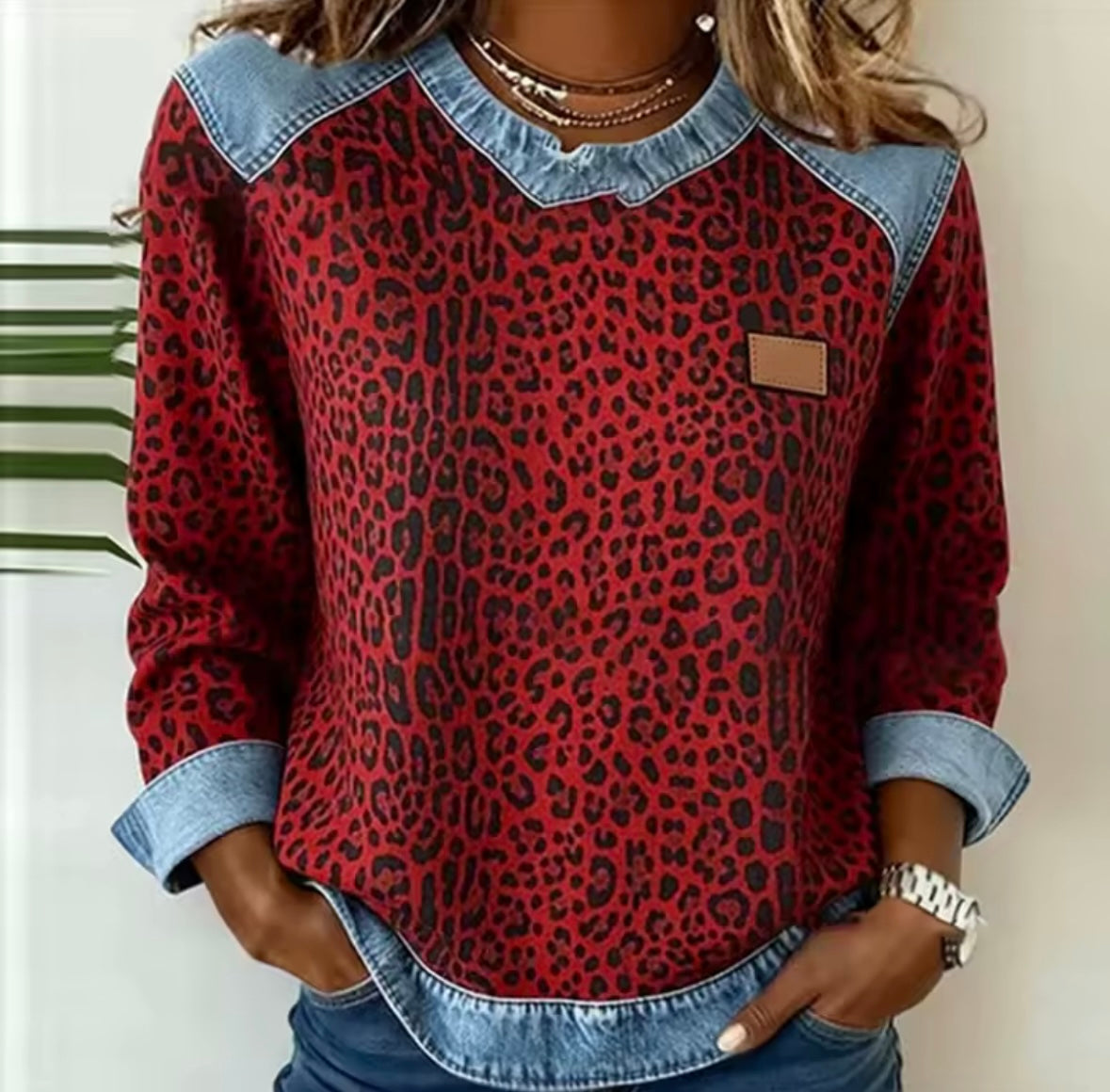 Sudadera de leopardo con detalles efecto vaquero Marie