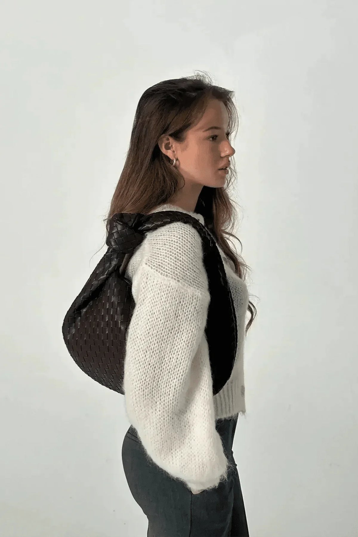Bolso de Hombro Tejido Mediano Sage