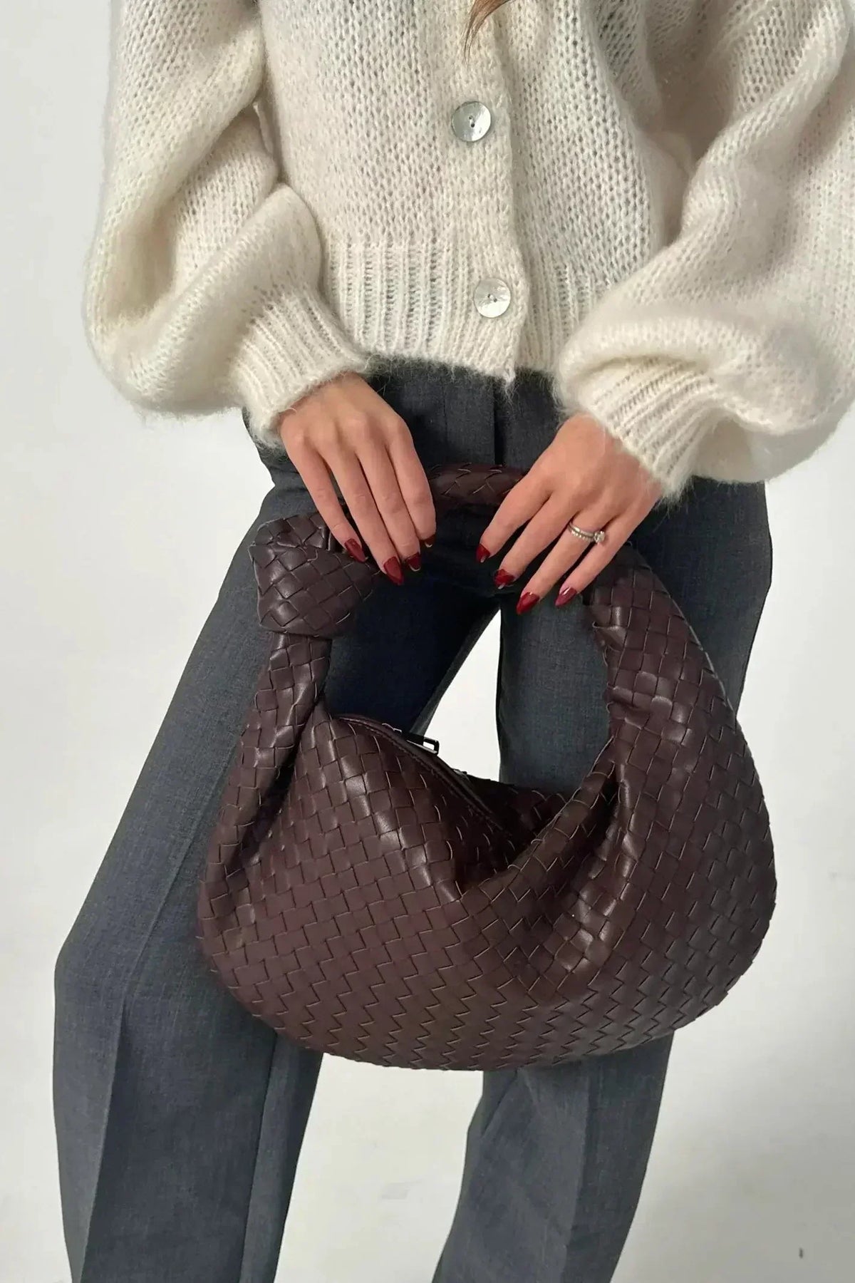 Bolso de Hombro Tejido Mediano Sage