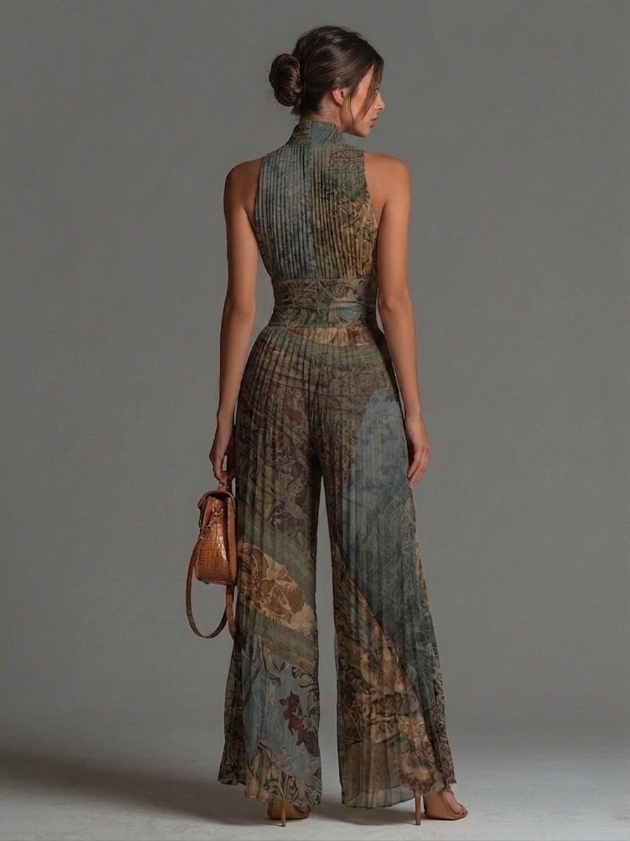 Selvaggia | Mono con estampado étnico, escote en V y pierna ancha