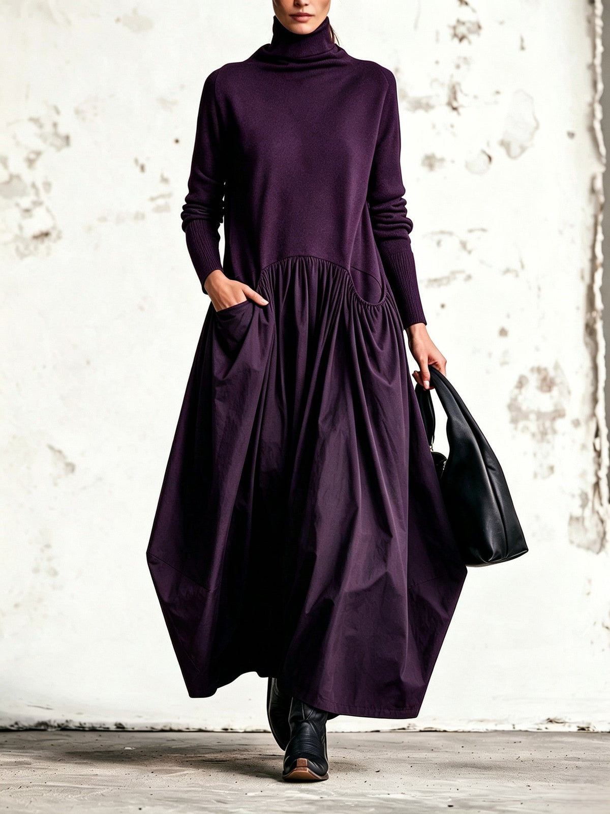 Odette | Vestido largo negro oversize con cuello alto