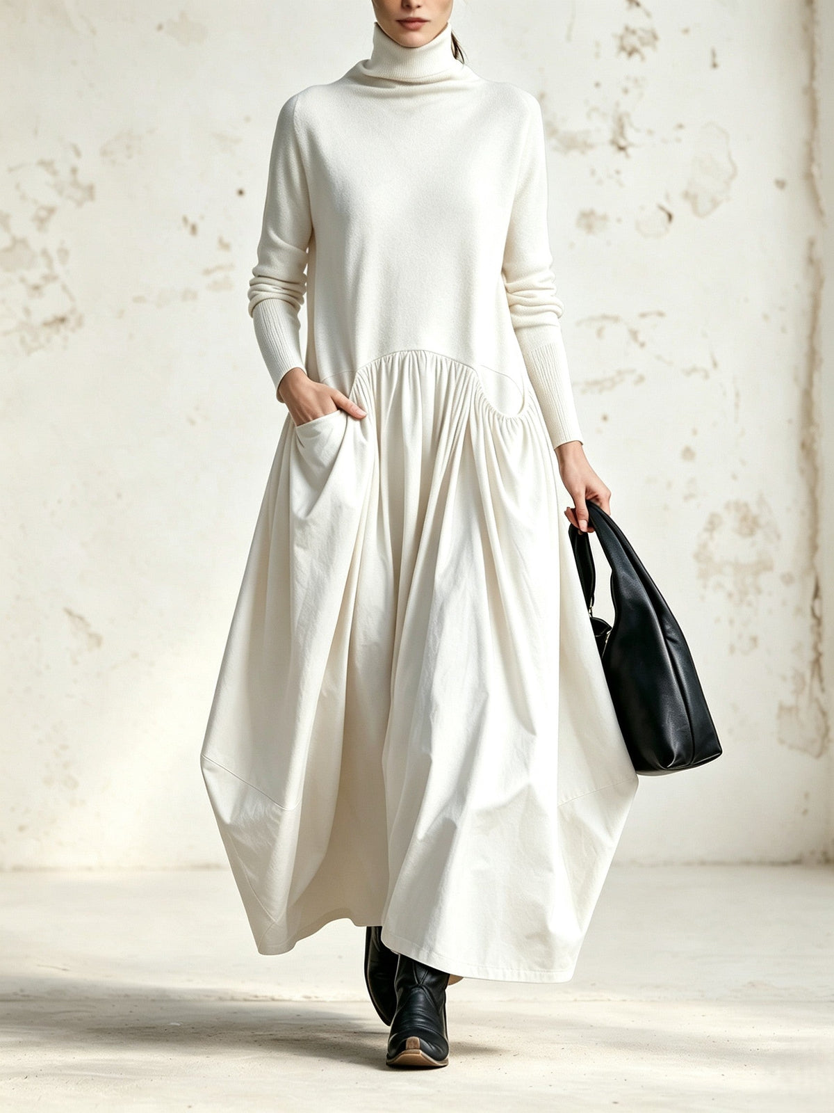 Odette | Vestido largo negro oversize con cuello alto
