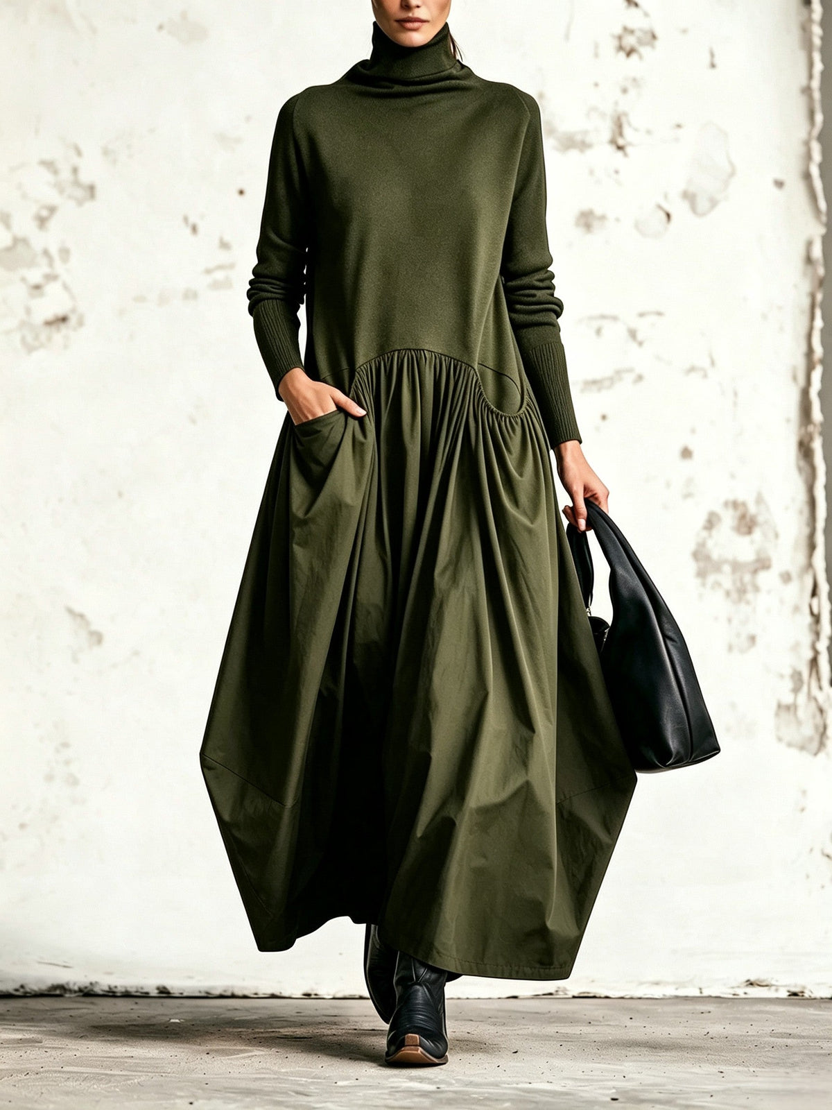 Odette | Vestido largo negro oversize con cuello alto