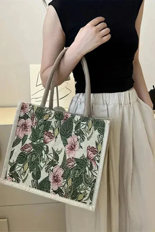 Bolsa de Yute Taila con Estampado Floral y Diseño Ecológico
