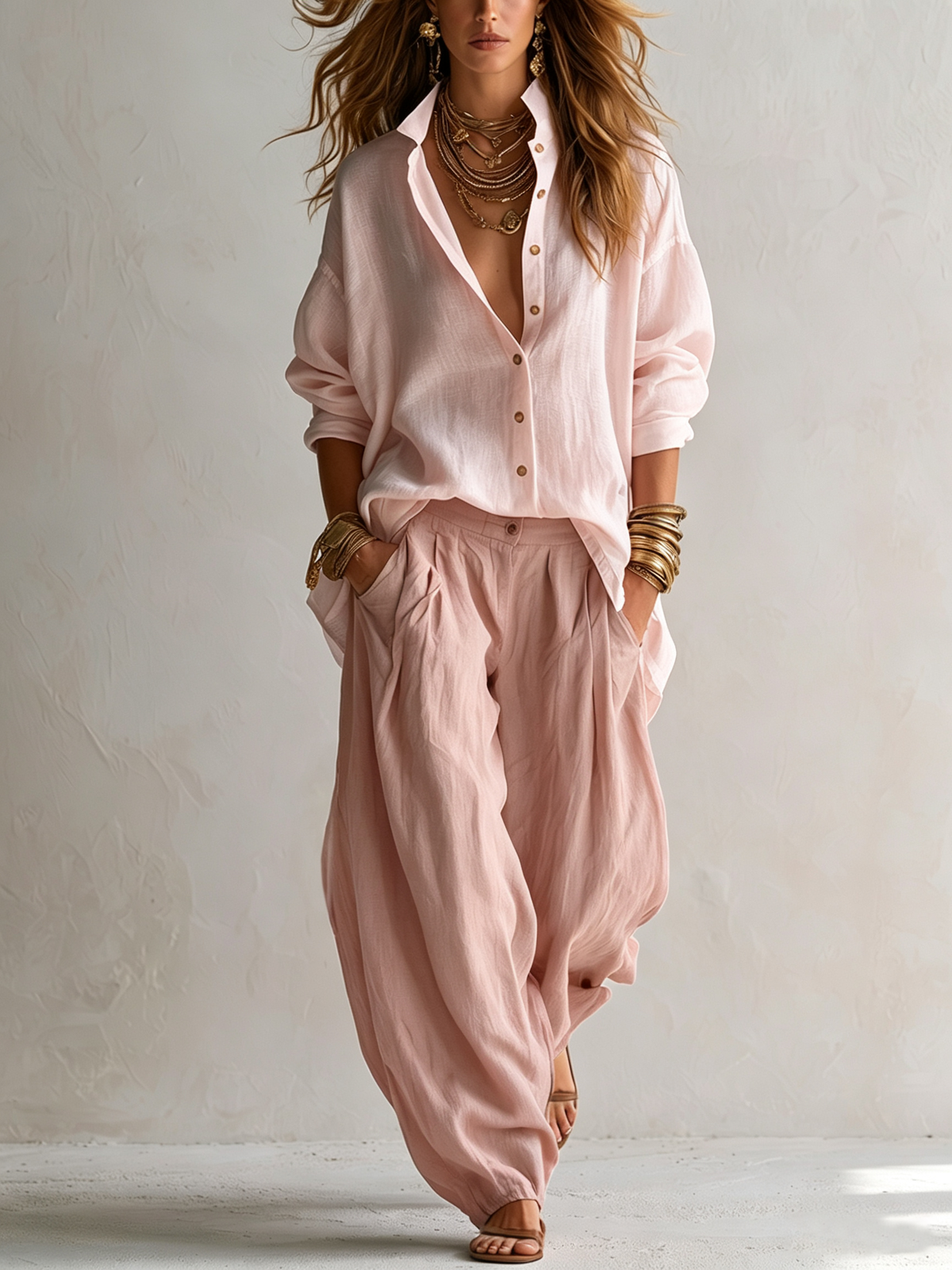 Capucine | Conjunto de blusa blanca holgada y pantalón verde oliva