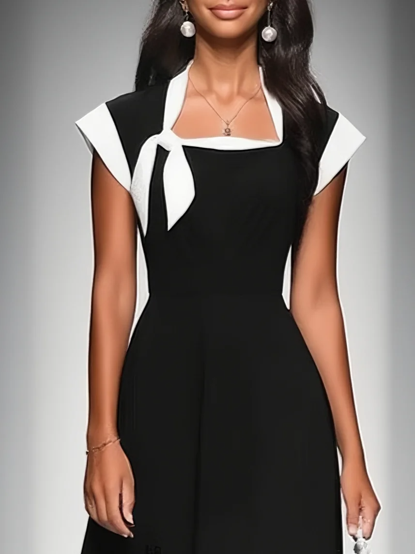 Ariane | Vestido midi con escote cuadrado y mangas en contraste