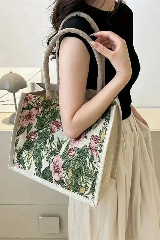 Bolsa de Yute Taila con Estampado Floral y Diseño Ecológico