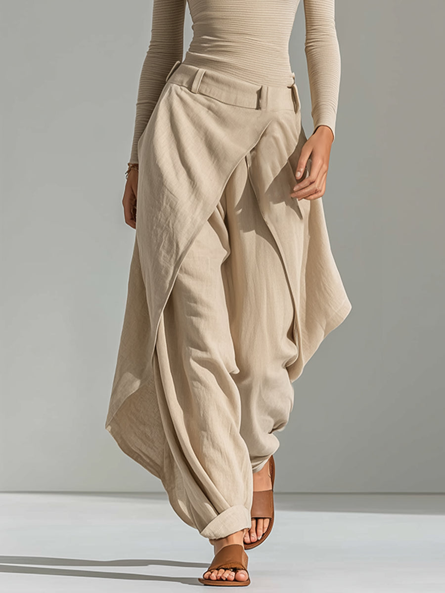 Éveline | Conjunto de top beige con escote barco y pantalón ancho con volantes
