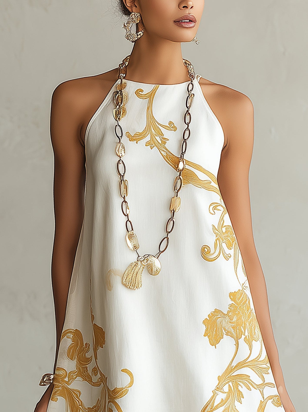 Héloïse | Minivestido blanco de encaje con motivos dorados