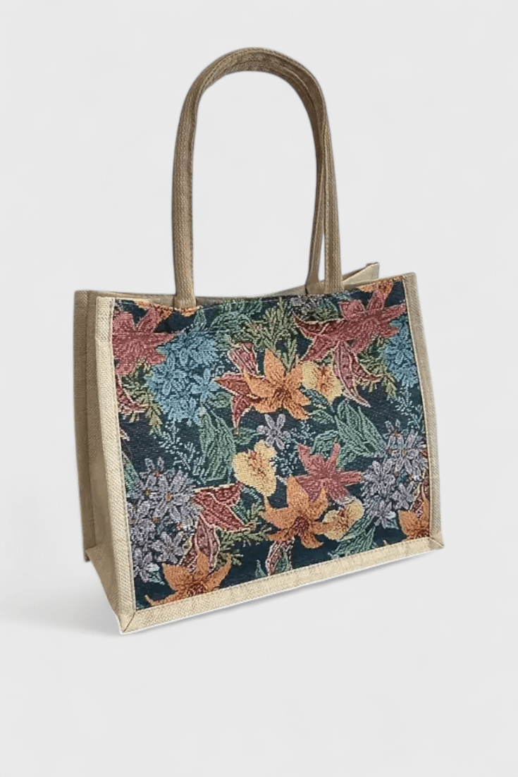 Bolsa de Yute Taila con Estampado Floral y Diseño Ecológico