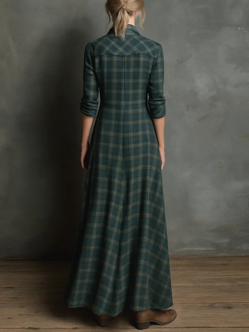 Margaux | Vestido camisero largo de cuadros verdes