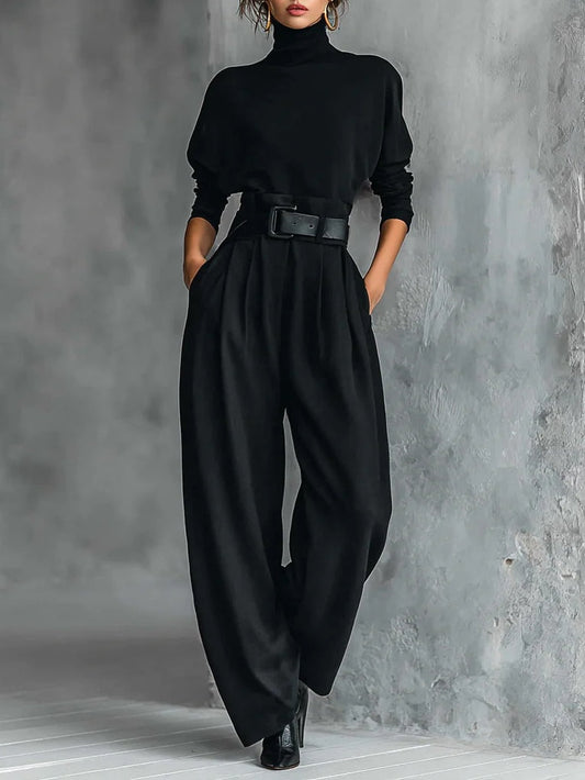 Noëlla | Conjunto de jersey negro de cuello alto y pantalón recto