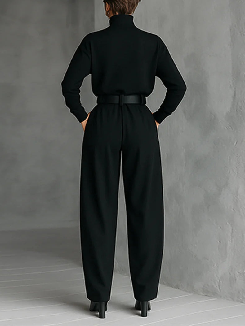 Noëlla | Conjunto de jersey negro de cuello alto y pantalón recto