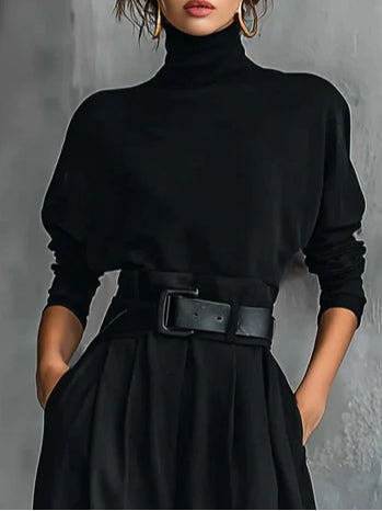 Noëlla | Conjunto de jersey negro de cuello alto y pantalón recto