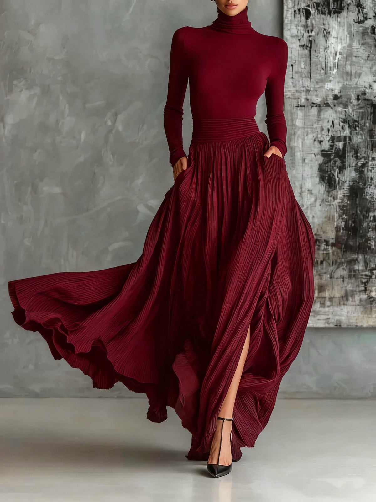 Prudence | Conjunto de falda plisada y jersey negro de cuello alto