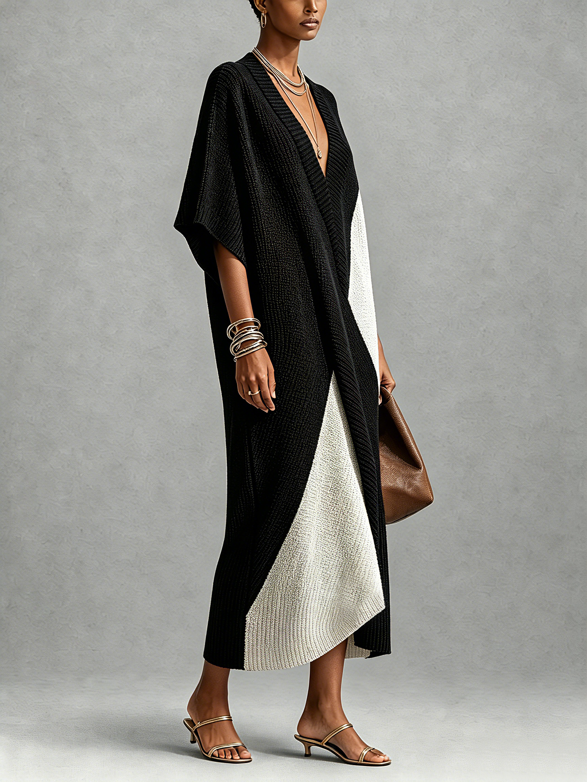 Véra | Vestido midi bicolor negro y marfil