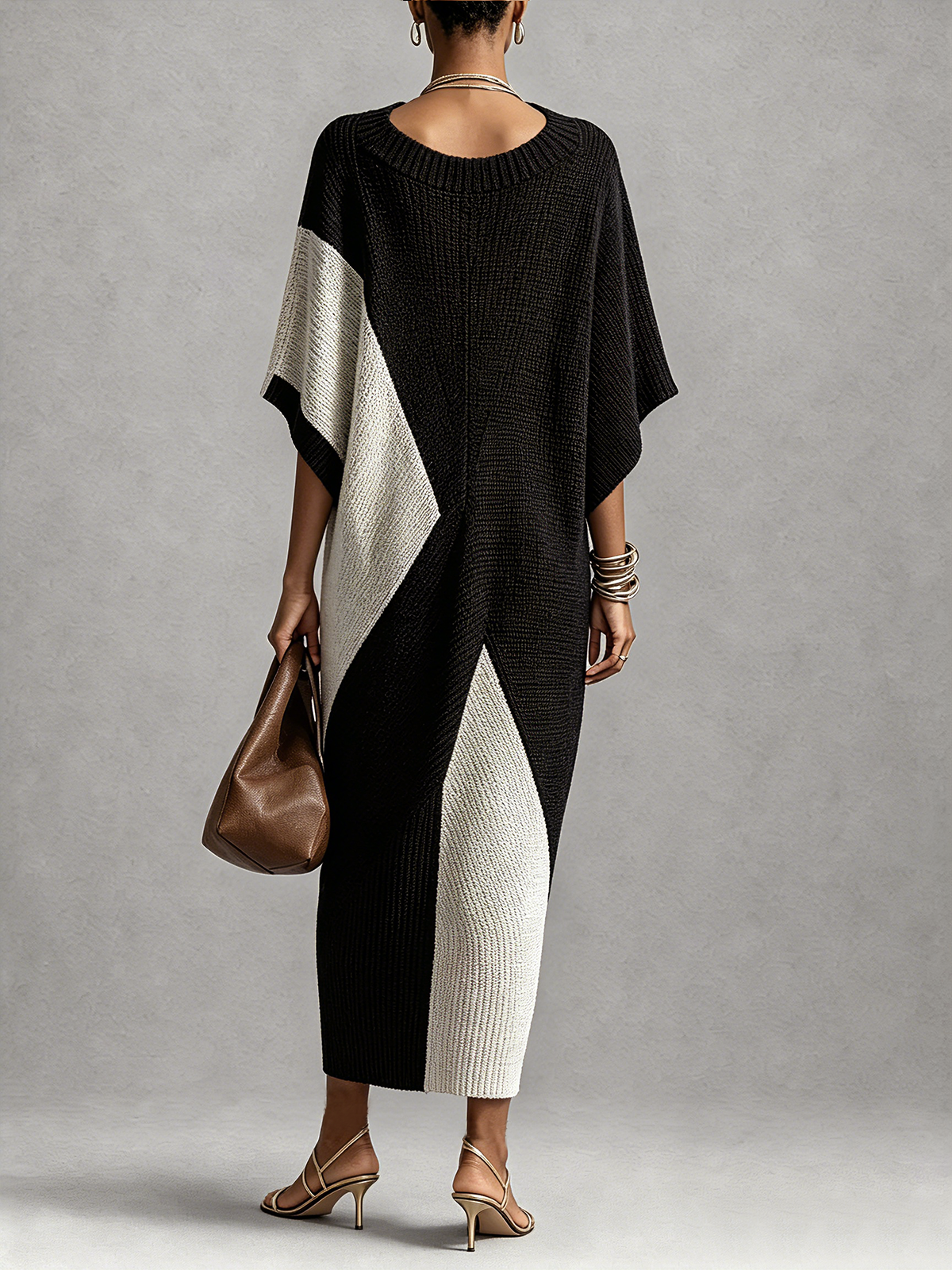 Véra | Vestido midi bicolor negro y marfil