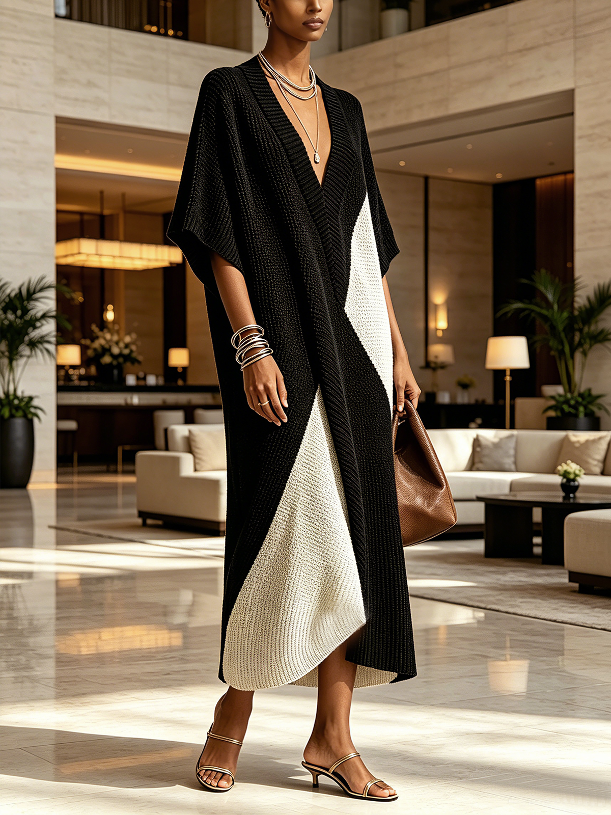 Véra | Vestido midi bicolor negro y marfil